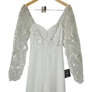 Lulus Darling Charisma White Mesh Embroidered Jumpsuit 9J2773 XS Wedding Bridal thumbnail 5