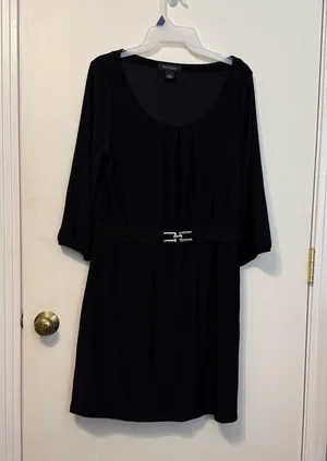 White House Black Market Elegant Black Dress with Belt thumbnail 4