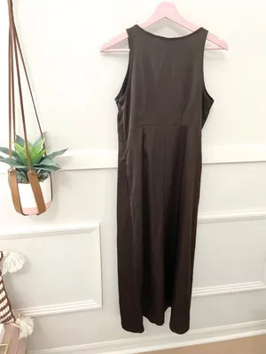 NWT Rachel Zoe Brown Sleeveless Maxi Dress with Pockets Empire Waist XS Satin thumbnail 3