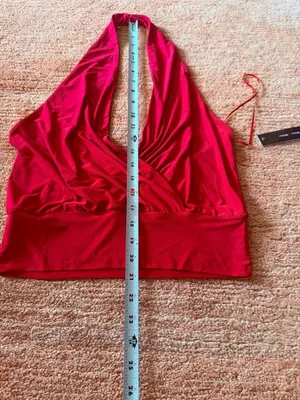 Moa Moa Red Halter Draped Crop Top NWT Size M thumbnail 3