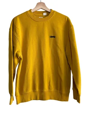 Levi's mustard yellow vintage relaxed crewneck sweater women's size small STAIN thumbnail 1