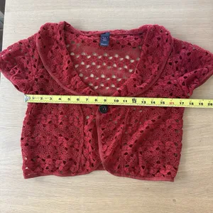 Vintage Y2K Crochet Bolero Shrug Red Buttons Collared Wrapper Indie Cottage S/M thumbnail 12
