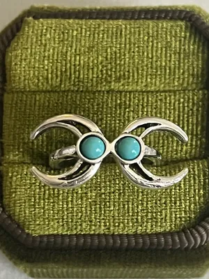 Bohemian Design Blue Turquoise Stainless Steel Silver Statement Ring Size 6 thumbnail 2
