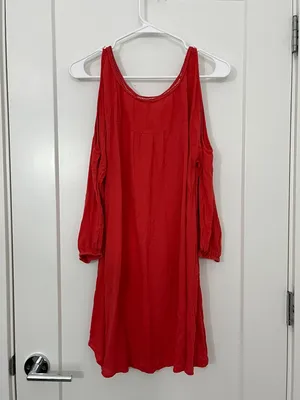 L*Space Large Red Cold Shoulder Lace-Up Tunic Dress / Cover-Up thumbnail 10