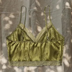 SheIn Olive Green Satin Lace Cami Top Y2K Yoga Mom Aesthetic thumbnail 6