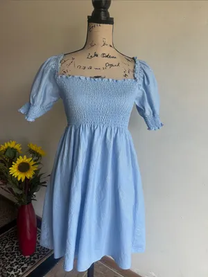 Hill House Athena Blue Glitter Smocked Nap Dress Size Small thumbnail 7