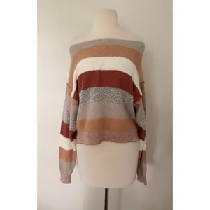 Free People Candyland Striped Pullover Sweater Ivory Soft Girl Knit Top Sz M thumbnail 2
