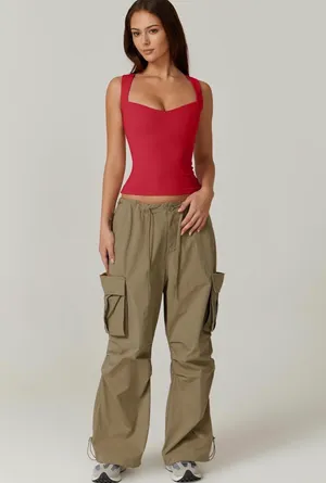 NWOT QINSEN Red Women's Sweetheart Neck Sleeveless Crop Tank thumbnail 4