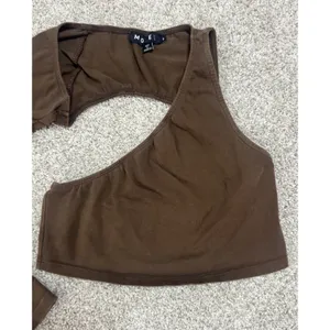 Motel Brown Asymmetrical One Shoulder Long Sleeve Crop Top Size Small thumbnail 3