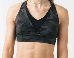 Zyia Active Camo adjustable mesh sports bra gray black padded size L thumbnail 1
