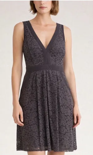Free People Lace Fit & Flare Mini Dress Gray Deep V Boho XS thumbnail 1