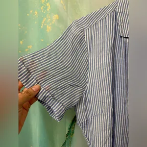 Cloth & Stone Blue Striped Button-Down Midi Dress Size: XS thumbnail 5