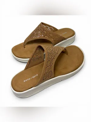 NWOT‎ EASY SPIRIT Rhee Tan Laser Cut Thong Platform Sandals Boho Festival, 9.5 thumbnail 8
