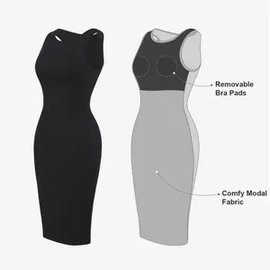 NWT Popilush No Shaper Modal Sleeveless Unlined Black Ribbed Mini Tank Dress XL thumbnail 2