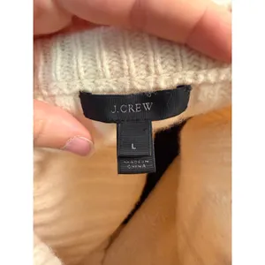 J.Crew 100% Wool Chunky Diamond Cable Knit Pom-Pom Cropped Sweater Ivory Cottage thumbnail 6