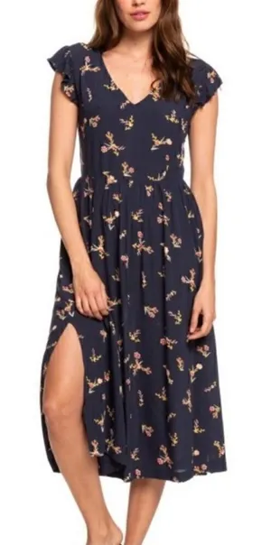 Roxy Rush Minute Short Sleeve Midi Dress Navy Floral Size Small thumbnail 1