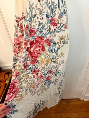Billabong XS San Sebonne Floral Halter Maxi Dress Ivory Pink Crinkle Open Back thumbnail 11