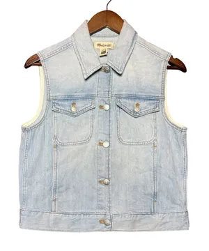 Madewell Women Small Light Wash Denim Trucker‎ Vest Blue Button Up Western Moto thumbnail 1