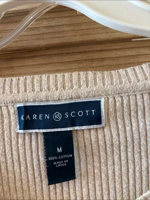 Karen Scott Ribbed V-Neck Sweater in Beige Medium thumbnail 2