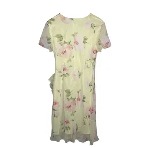 Vintage 90s Y2K JBS Ltd Butter Yellow Floral Sheer Overlay Surplice Midi Dress thumbnail 2