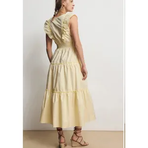 Derek Lam Yellow Tiered Ruffle Midi Dress Size 2 Cotton Cottage Designer $420 thumbnail 3