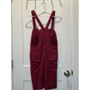 Anthropologie Square Neck Linen Blend Mini Cargo Stretch Dress 10 Burgundy Boho thumbnail 4