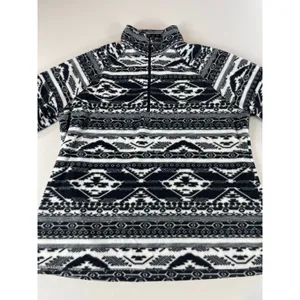 Eddie Bauer Fleece Pullover Size XL Black White Aztec Geometric Quarter Zip thumbnail 2