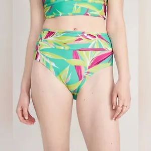 NWT Old Navy Teal World High-Waisted Bikini Swim Floral Quick Drying SZ S #1211 thumbnail 2