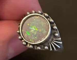 Vintage simulated opal silver plated ring size 6.75 thumbnail 7
