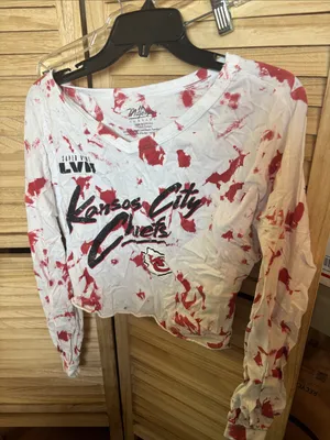 Majestic White and Red Kansas City Chiefs Tie-Dye Long Sleeve Cropped Tee Small thumbnail 1