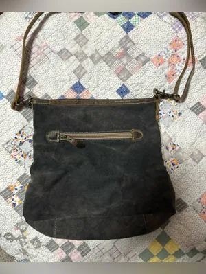 Myra Bag Beige, Brown and Black Patterned Crossbody with Haircalf Trim thumbnail 2