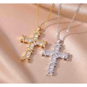 NEW Unisex 18k Gold Filled Plated Simulated‎ Diamond Cross Necklace, 16-18” thumbnail 6