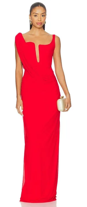 Deme by Gabriella Adrianna Romantic Draped Ethereal Formal Dress NWT Red S $405 thumbnail 1