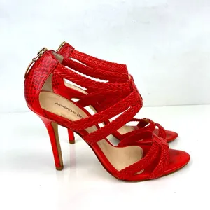 ALEXANDRE BIRMAN Red Woven Strappy Leather Heels Sandals - Size 6.5 thumbnail 2