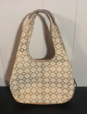 Nine West Beige Jacquard Mini Hobo Shoulder Bag Tan Zip Organizer Purse thumbnail 1