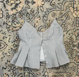 Zara Black and White Striped Button-Front Tank Top thumbnail 1