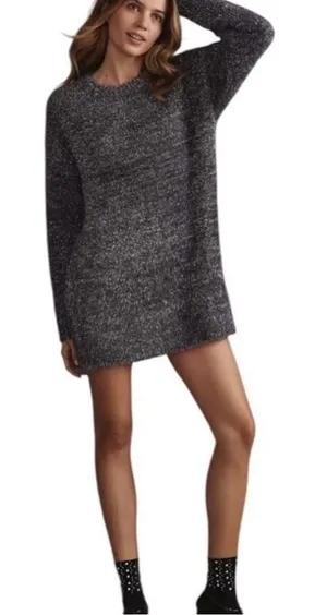 By Anthropologie Eyelash Knit‎ Mini Gray Silver Dress Size Large EUC thumbnail 1