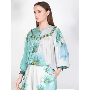 Bl^nk London FINDEL TOP Anthropologie Floral Smocked Watercolor Size Large thumbnail 2
