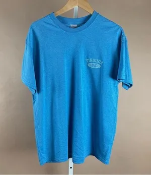 NEW Gildan Heavy Duty Women's Large Embroidered Virginia VA Aqua Blue Tee Shirt thumbnail 1