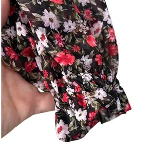 Socialite Floral Chiffon Mini Dress XS Red Black Long Sleeve Smocked Waist NWT thumbnail 9