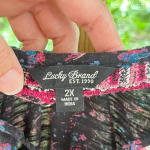 Lucky Brand Women's Black & Pink Floral Embroidered Boho Top Size 2X thumbnail 8