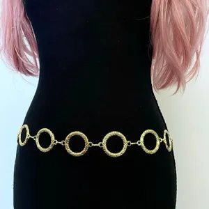 Gold Y2K Textured Open Ring Waist Chain Belt, Fits 28-46 Inches, X7GA1358 thumbnail 5