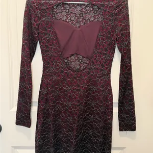 Express Plum Lace Long-Sleeve Open-Back Mini Dress thumbnail 7