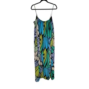 Sam Edelman Butterfly Wing Print Maxi‎ Dress Blue Green XL Boho Festival thumbnail 5