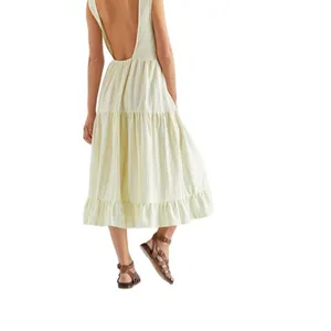 Anthropologie Striped Tier Maxi Dress neutral motif S thumbnail 2