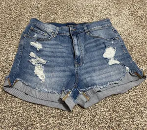Aeropostale Blue Distressed Jean Shorts High-Waisted thumbnail 2
