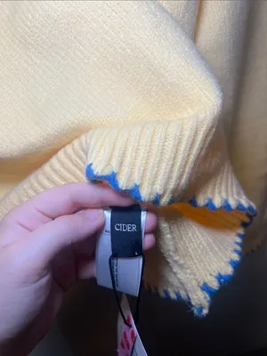 Cider Butter Yellow Crewneck Sweater with Blue Trim thumbnail 4