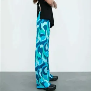 ZARA HIGH-WAIST WIDE-LEG FLOWING TROUSERS BLUE‎ Small thumbnail 2