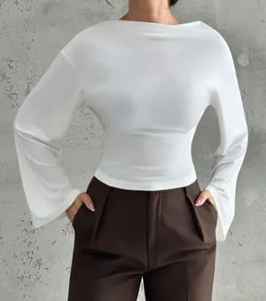 White V-neck backless top thumbnail 1