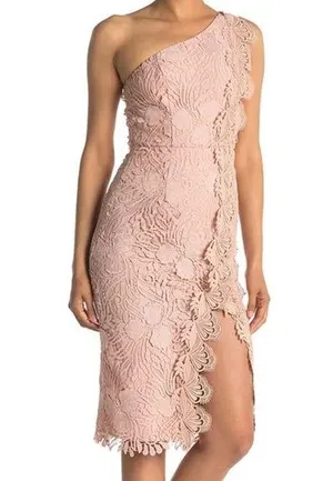Reiss Mena Crochet Lace One-Shoulder Dress Blush Pink NWT Size 2 thumbnail 1
